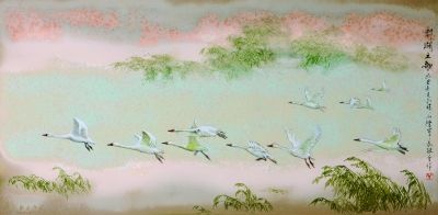 陳軍、傅長敏合作作品：高溫色釉綜合裝飾瓷板《鄱湖之歌》